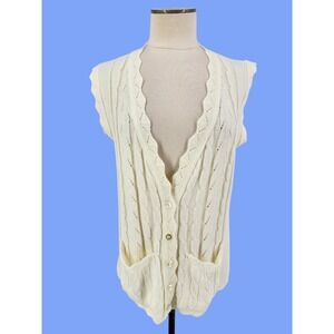 Vintage Cardigan Twee Grannycore Cable Knit Sweater Cottage Made USA Size Large?
